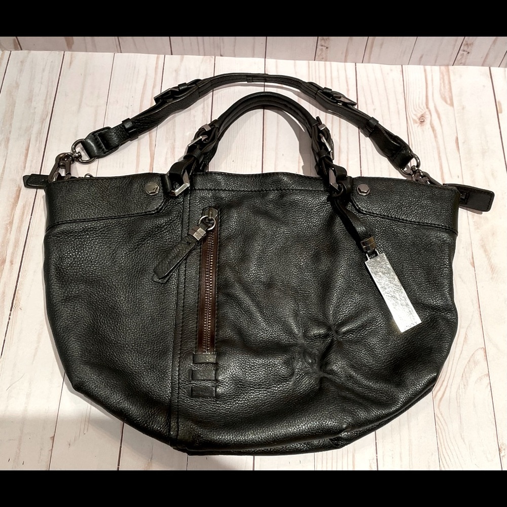 ORYany Soft Leather Black Tote w/Green Accents